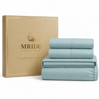 MRIDU Bamboo Viscose Bed Sheet Set - Queen, Serene Lagoon, 4-Piece