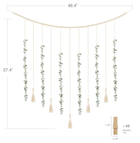Boho Hanging Photo Display with Beads and Faux Eucalyptus Wall Decor