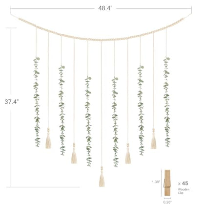 Boho Hanging Photo Display with Beads and Faux Eucalyptus Wall Decor