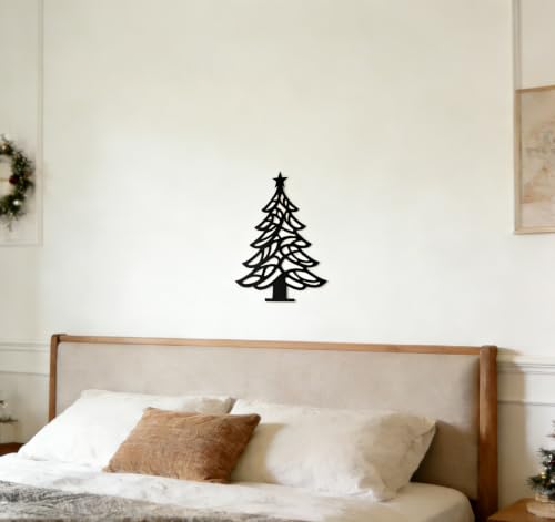 11.8 x 8.7 Inch Modern Black Metal Wall Christmas Tree - Minimalist Holiday Decor