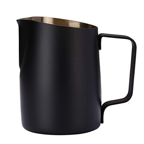 Dianoo Espresso Steaming Pitcher, Espresso Milk Frothing Pitcher Stainless Steel, Coffee Latte Art Cup 14.2 OZ (420ml) Black