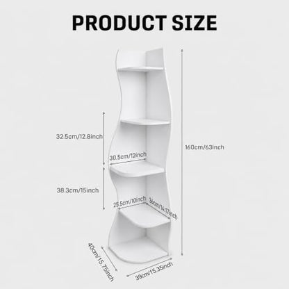 5‑Tier S‑Shaped Corner Shelf White Freestanding Curved Display Rack