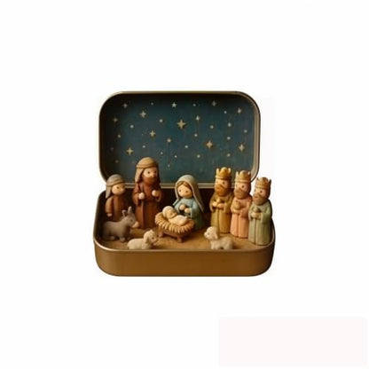 Mini Christmas Nativity Scene Set in Tin Box - Holy Family Figurines - 1PC