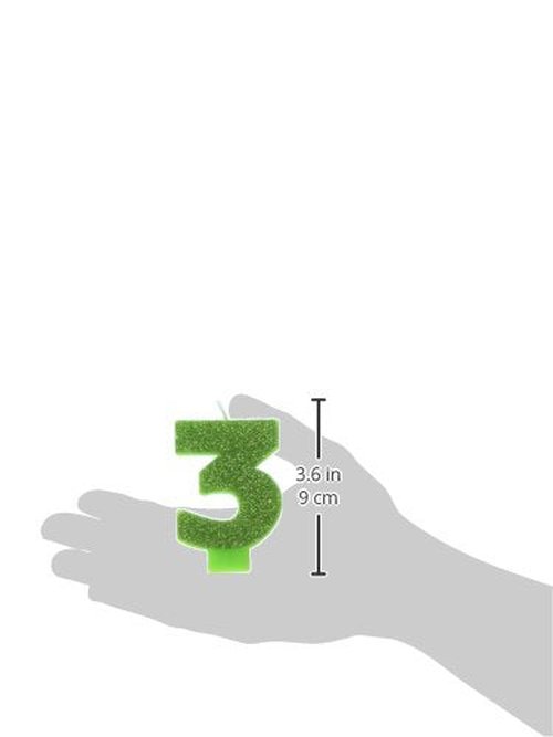 CANDLE GLITTER NUMERAL #3 KIWI (12/288)