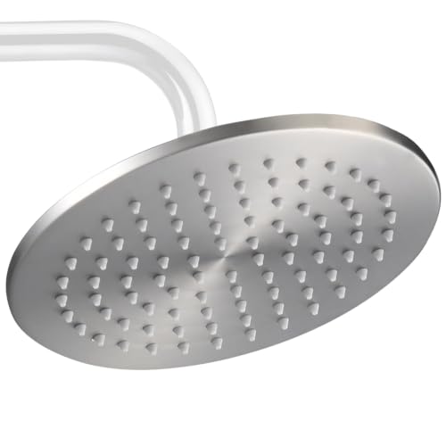 Brushed Nickel 8-Inch Metal Rain Shower Head - SUS 304 Stainless Steel, Fixed Wall/Ceiling Mount, Anti-Clog Nozzles, Luxury Spa Bathroom Fixture