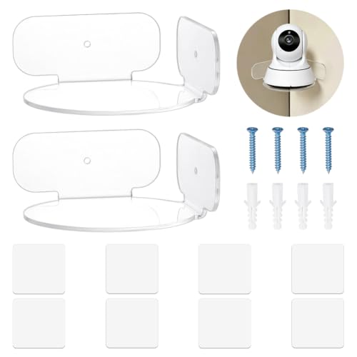 Clear Acrylic Corner Shelf Set - Wall Mount Floating Shelves for Security Cameras, Plants, Monitors, 4.4x4.4x1.9 Inch - 2 Pieces