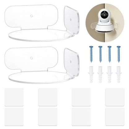 Clear Acrylic Corner Shelf Set - Wall Mount Floating Shelves for Security Cameras, Plants, Monitors, 4.4x4.4x1.9 Inch - 2 Pieces