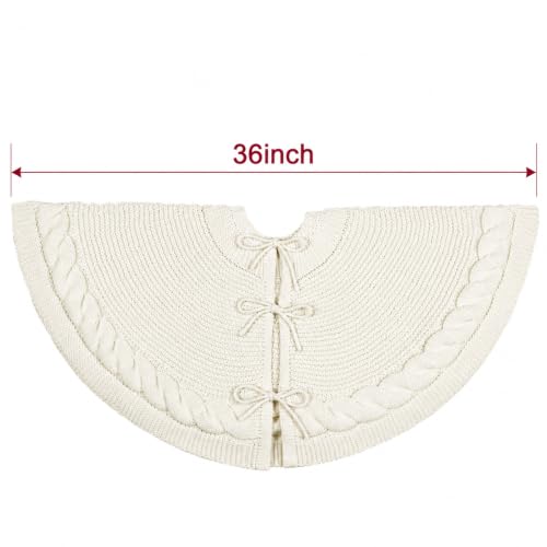 Small Cable Knit Christmas Tree Skirt - Neutral Cozy Holiday Decor