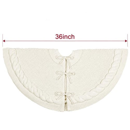 Small Cable Knit Christmas Tree Skirt - Neutral Cozy Holiday Decor