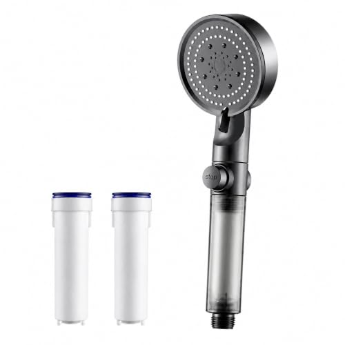 Black Filtered Handheld Shower Head with 5 Spray Modes - High Pressure Chrome Finish