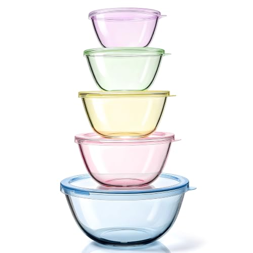 Glass Mixing Bowls Set with Lids - 5 Sizes Kitchen Prep Storage