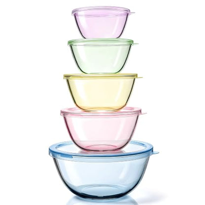 Glass Mixing Bowls Set with Lids - 5 Sizes Kitchen Prep Storage