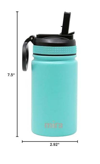 MIRA 12 oz Small Insulated Water Bottle for Cold Drinks | Leak-Proof Stainless Steel with Straw Lid for Travel, Hiking, Gym - Teal