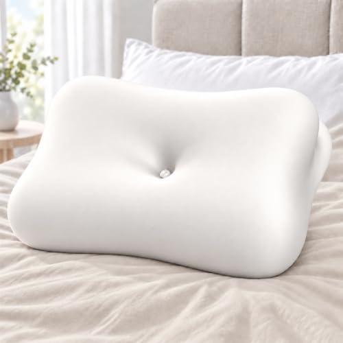 ROPU White Cervical Pillow for Neck Pain Relief - Memory Foam, 2 Heights, Ergonomic Support for Side Back Stomach Sleepers