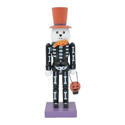 Halloween Skeleton Nutcracker Statue - Spooky 10in Wooden Holiday Decor