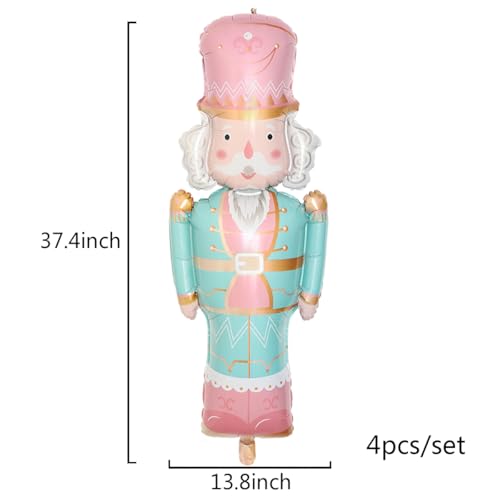 Christmas Nutcracker Foil Balloons Set - Pink & Mint Green, 37.4 Inch Holiday Decorations