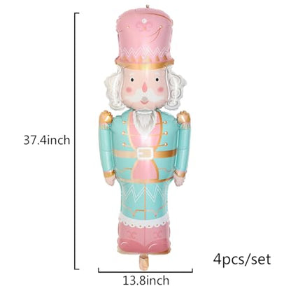 Christmas Nutcracker Foil Balloons Set - Pink & Mint Green, 37.4 Inch Holiday Decorations