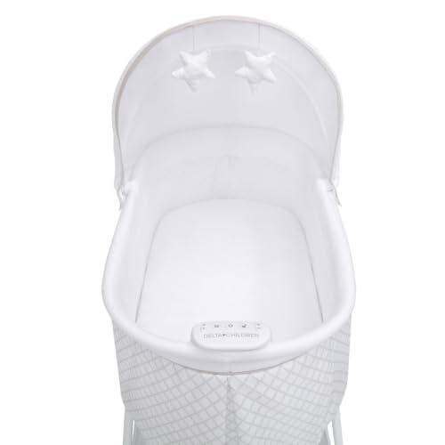 Baby Bassinet Bedside Sleeper with Vibration and Mesh Sides – Grey Lattice