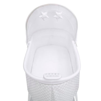 Baby Bassinet Bedside Sleeper with Vibration and Mesh Sides – Grey Lattice