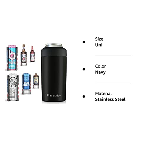 Frost Buddy Universal Can Cooler - Fits all - Stainless Steel Can Cooler for 12 oz & 16 oz Regular or Slim Cans & Bottles - Stainless Steel