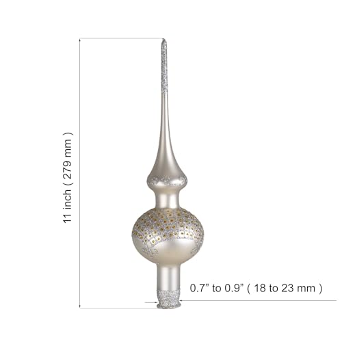 Silver Glass Christmas Tree Topper Hand Blown Finial Holiday Decor