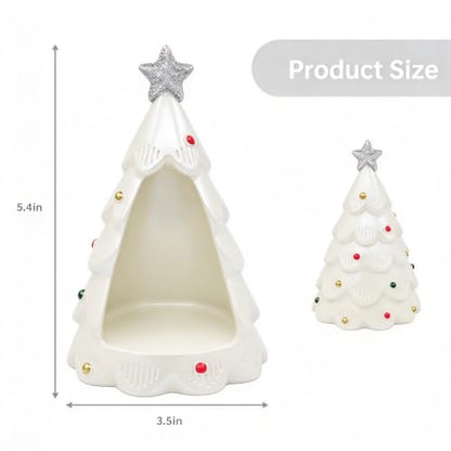 White Resin Christmas Tree House with Tree Hole - Holiday Decor, 5.4 Inch