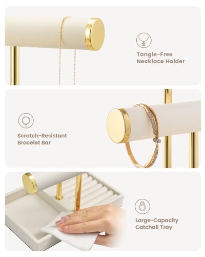 Beige 3-Tier Necklace Holder Organizer - PU Jewelry Display Stand