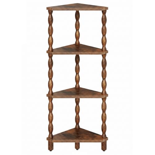Corner Shelf Wooden 4-Tier Rustic Brown - Space Saving Corner Bookcase
