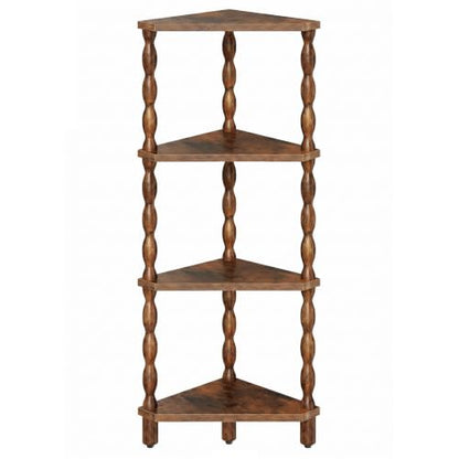Corner Shelf Wooden 4-Tier Rustic Brown - Space Saving Corner Bookcase