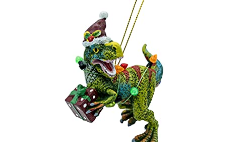 Dinosaur Christmas Tree Ornament T Rex Covered in Lights for Kids
