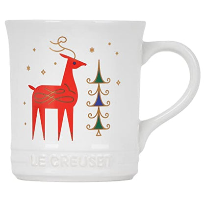 Le Creuset Stoneware Reindeer Mug 13.5 oz. - White with Applique, Holiday Gift