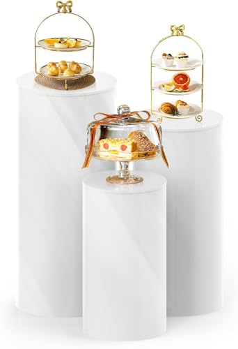 Round Pedestal Stands 3Pcs Metal Display Plinths for Weddings and Parties