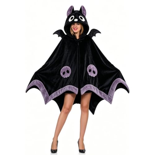 Women Halloween Bat Hoodie Costume with Wings - Soft Bat Blanket Snugie Wearable