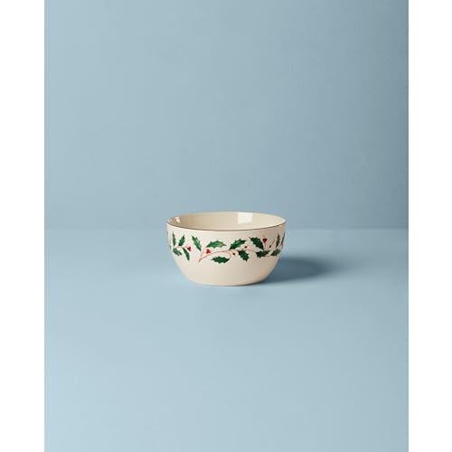 Lenox Holiday Porcelain Christmas Decorative Bowl Small - Holly & Gold Trim