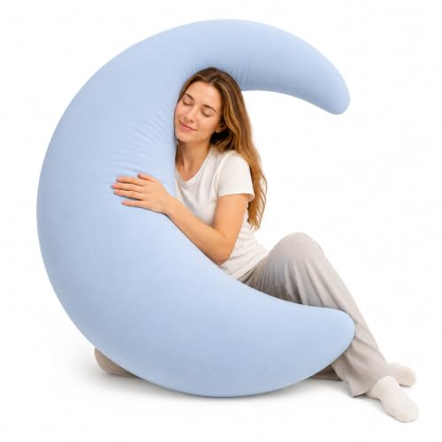 Blue Moon Shaped Oversized Body Pillow - C Shaped Hugging Pillow for Sleep & Relaxation