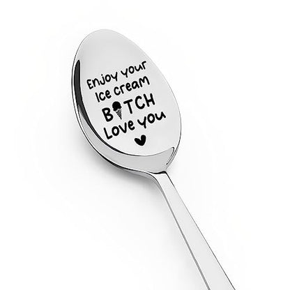 Personalized Ice Cream Spoon Gift for Best Friend & Sister - Fun Stainless Steel Utensil