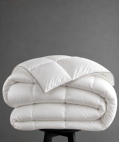 Queen Size Goose Down Fiber Comforter - All Season White Duvet with Cotton Shell, Medium Warmth