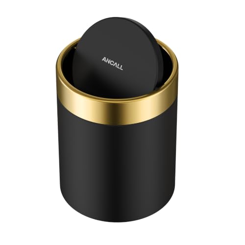 ANCALL Stainless Steel Small Trash Can with Soft‑Close Lid - Black, 1.5L