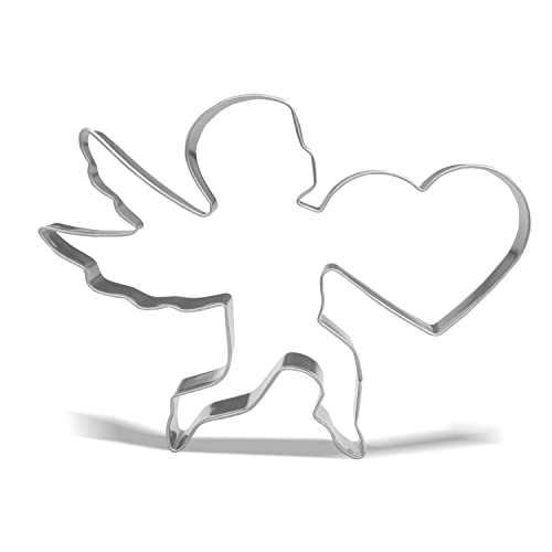 Valentine Cupid Cookie Cutter - Heart & Cupid Shape, Stainless Steel, 4.9 Inch