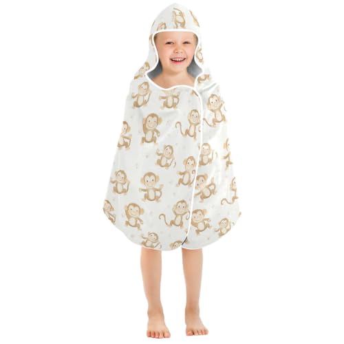 Kids Hooded Beach Towel with Monkey Cartoon Design for Boys Girls 50x23.5in