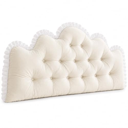 Twin Bed Headboard Pillow with French Lace Cloud Design - Cream White