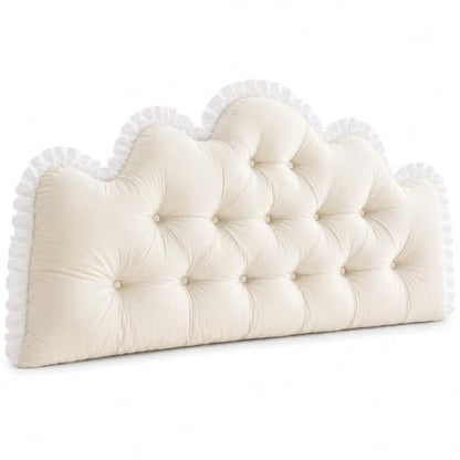 Twin Bed Headboard Pillow with French Lace Cloud Design - Cream White