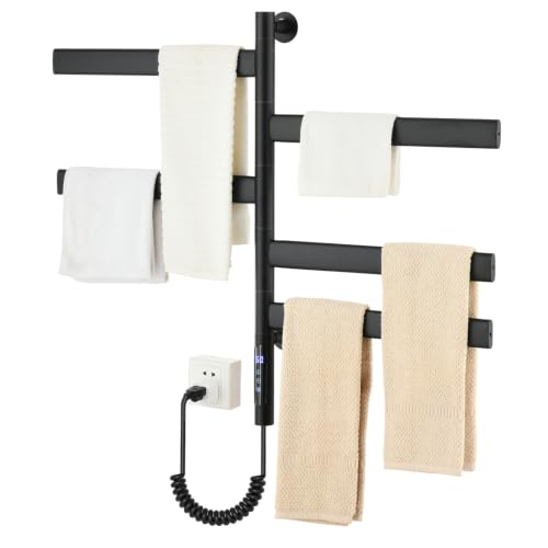 Electric Bathroom Towel Warmer Rack Wall Mounted 5 Bars Black - VASOYO