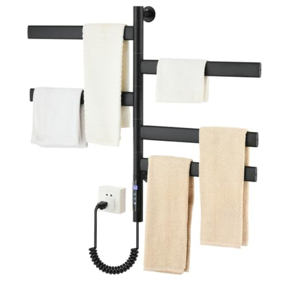 Electric Bathroom Towel Warmer Rack Wall Mounted 5 Bars Black - VASOYO