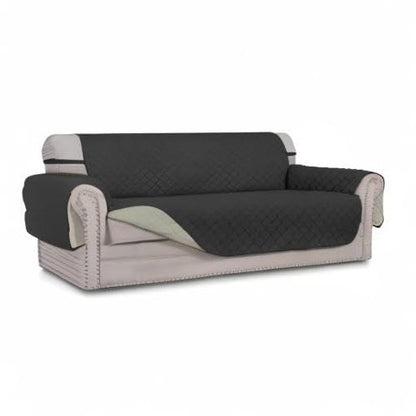 Easy-Going 4 Seater Sofa Slipcover Reversible Sofa Cover Water Resistant Couch Cover with Foam Sticks Elastic Straps Furniture Protector for Pets Children Dog Cat (XX-Large, Darkgray/Beige)