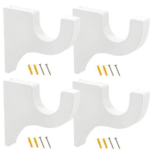White Curtain Rod Holders Pack of 4 - 3-1/2 Inch Wooden Brackets for 2 Inch Poles