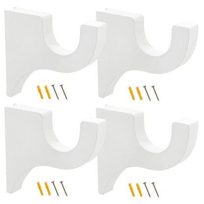 White Curtain Rod Holders Pack of 4 - 3-1/2 Inch Wooden Brackets for 2 Inch Poles