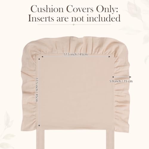 Farmhouse Beige Ruffled Chair Cushion Covers 17.5 x 17.5 Inches - Set of 2