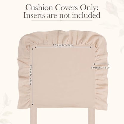 Farmhouse Beige Ruffled Chair Cushion Covers 17.5 x 17.5 Inches - Set of 2