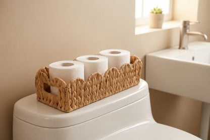 Water Hyacinth Toilet Paper Basket for Back of Toilet, Handwoven Slim Storage